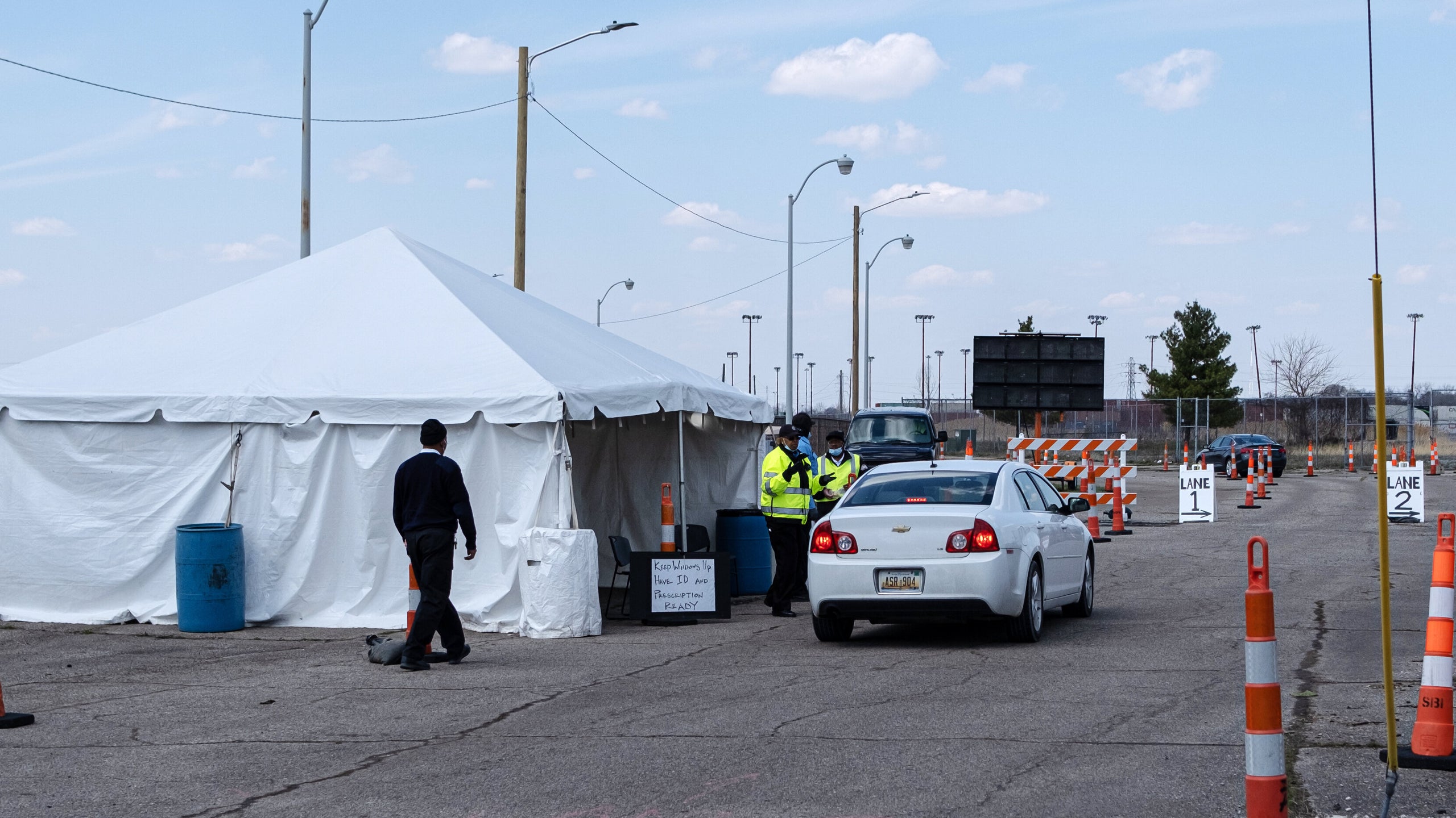 A patient waits to enter the coronavirus testing site at the Michigan State Fairgrounds on April 11 in Detroit.