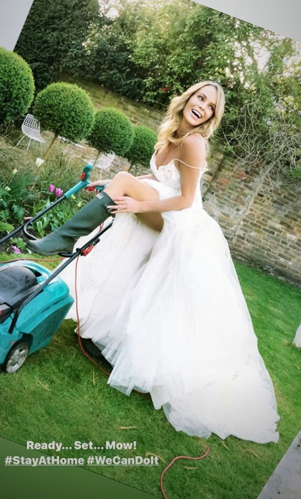 Amanda Holden mowed her lawn in her wedding dress
