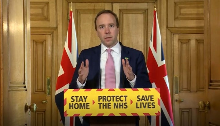 U.K. Health Secretary Matt Hancock attends a media briefing on the coronavirus in Downing Street, London, on April 15.