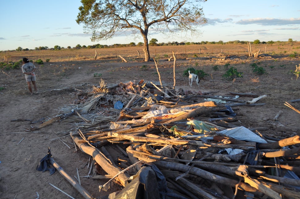<em>This photo, taken July 5, 2010, shows the ruins of the quilombo association's makeshift shelter, which the police destroy
