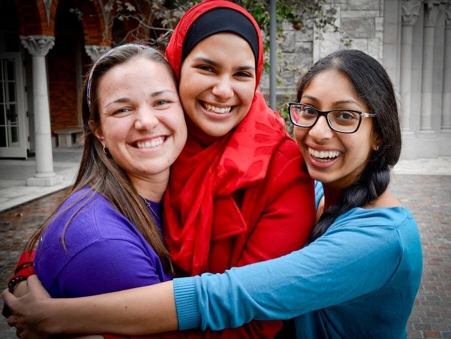 Engie Salama (center) with friends at the USC Interfaith Block party.
“I recognized a need for interfaith involvement be