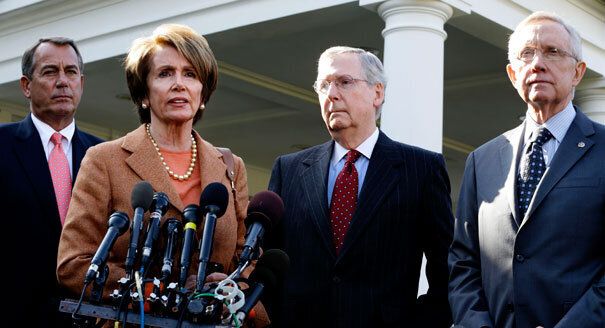 From left to right, the candidates for the Speaker of the House, John Boehner and Nancy Pelosi, and the candidates for Senate Majority Leader, Mitch Mcconnell and Harry Reid.