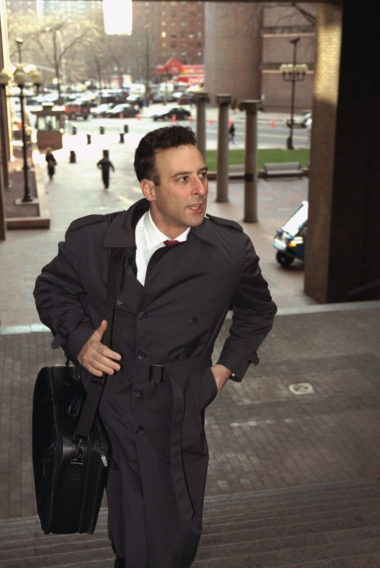 <em> Police Officer Francis Livotti arrives at police headquarters for a departmental<br> hearing on the death of Anthony Baez. (Photo by Mike Albans/NY Daily News Archive via Getty Images)</em>
