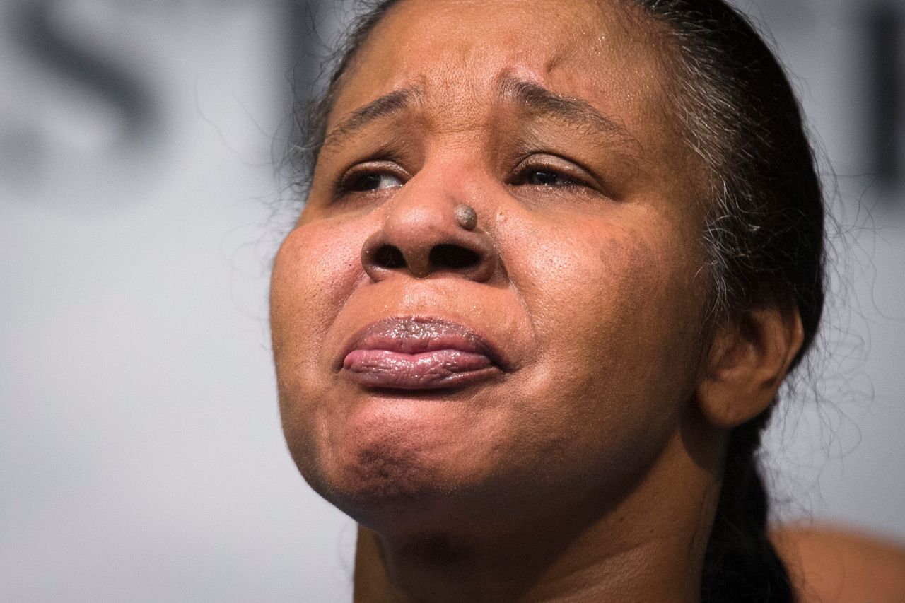 Esaw Garner, the wife of Eric Garner, attends a news conference at the National Action Network headquarters in New York on Wednesday, Dec. 3, 2014, after a grand jury's decision not to indict a New York  police officer involved in her husband's death. (AP Photo/John Minchillo)