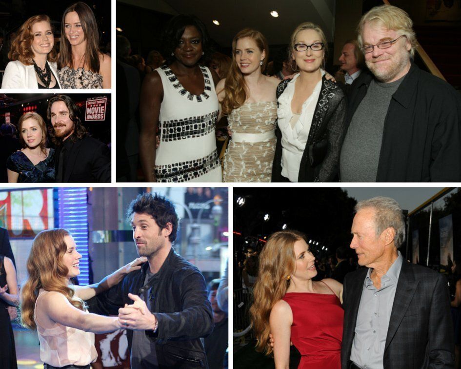 [Clockwise from top left] Adams with "Sunshing Cleaning" co-star Emily Blunt; "Doubt" co-stars Viola Davis, Meryl Streep and Philip Seymour Hoffman; "Trouble with the Curve" co-star Clint Eastwood; "Enchanted" co-star Patrick Dempsey; "The Fighter" co-star Christian Bale.