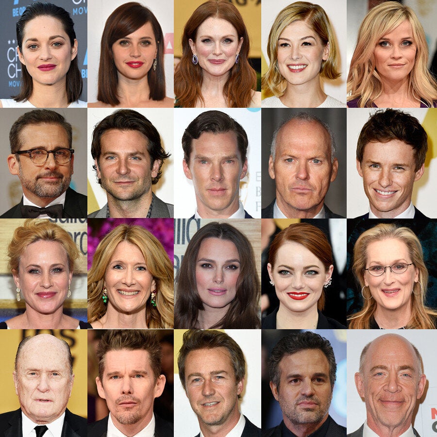 <small><em><center>This year's Oscar nominees in the four acting categories, <a href="https://www.huffpost.com/entry/whitest-oscars_n_6466052" target="_hplink" role="link" class=" js-entry-link cet-internal-link" data-vars-item-name="the least diverse group of contenders since 1998" data-vars-item-type="text" data-vars-unit-name="5e987b96e4b021bb4121c739" data-vars-unit-type="buzz_body" data-vars-target-content-id="https://www.huffpost.com/entry/whitest-oscars_n_6466052" data-vars-target-content-type="buzz" data-vars-type="web_internal_link" data-vars-subunit-name="article_body" data-vars-subunit-type="component" data-vars-position-in-subunit="2">the least diverse group of contenders since 1998</a>.</center></em></small>