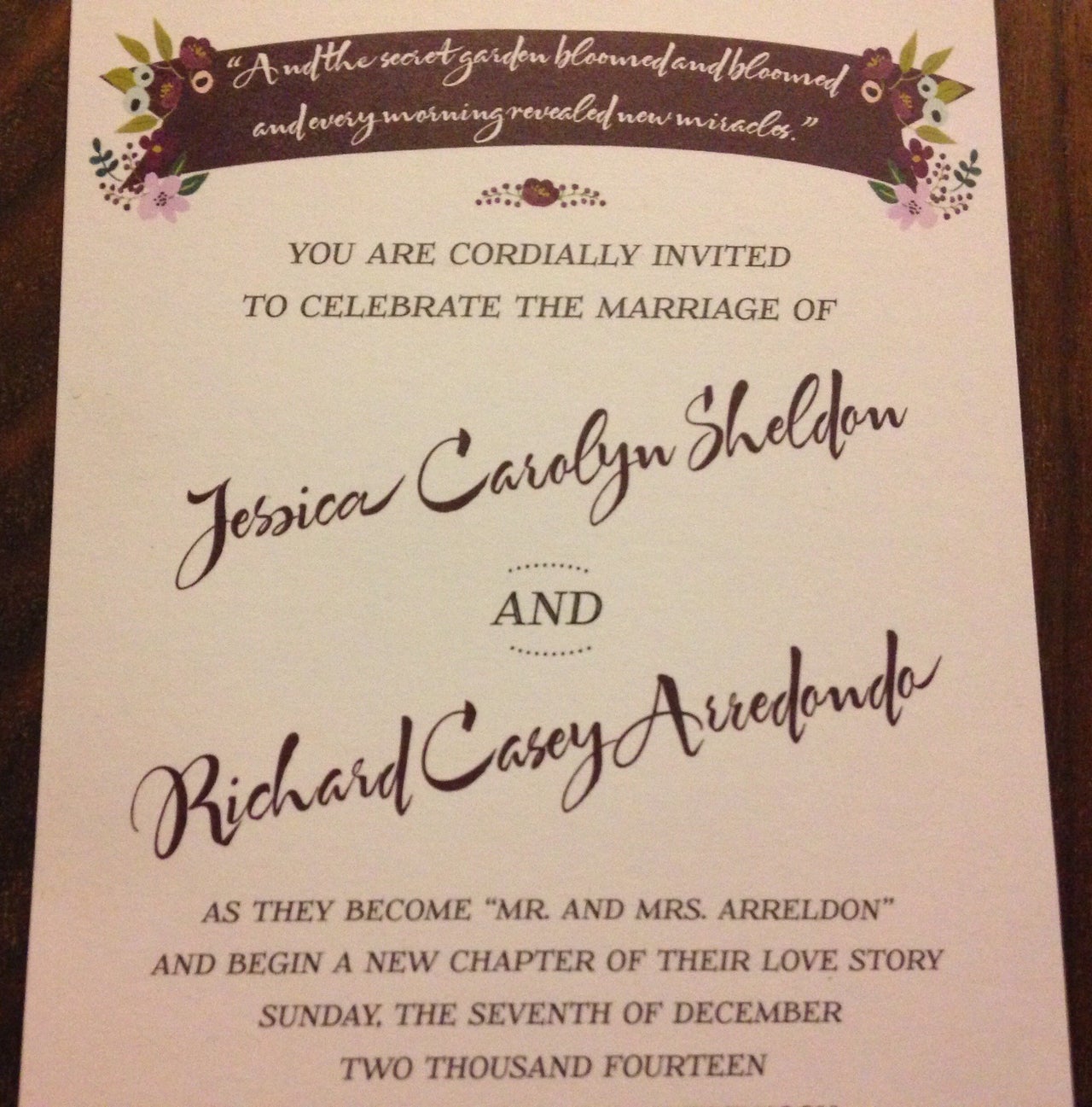 Jessica and Casey's wedding invitation.