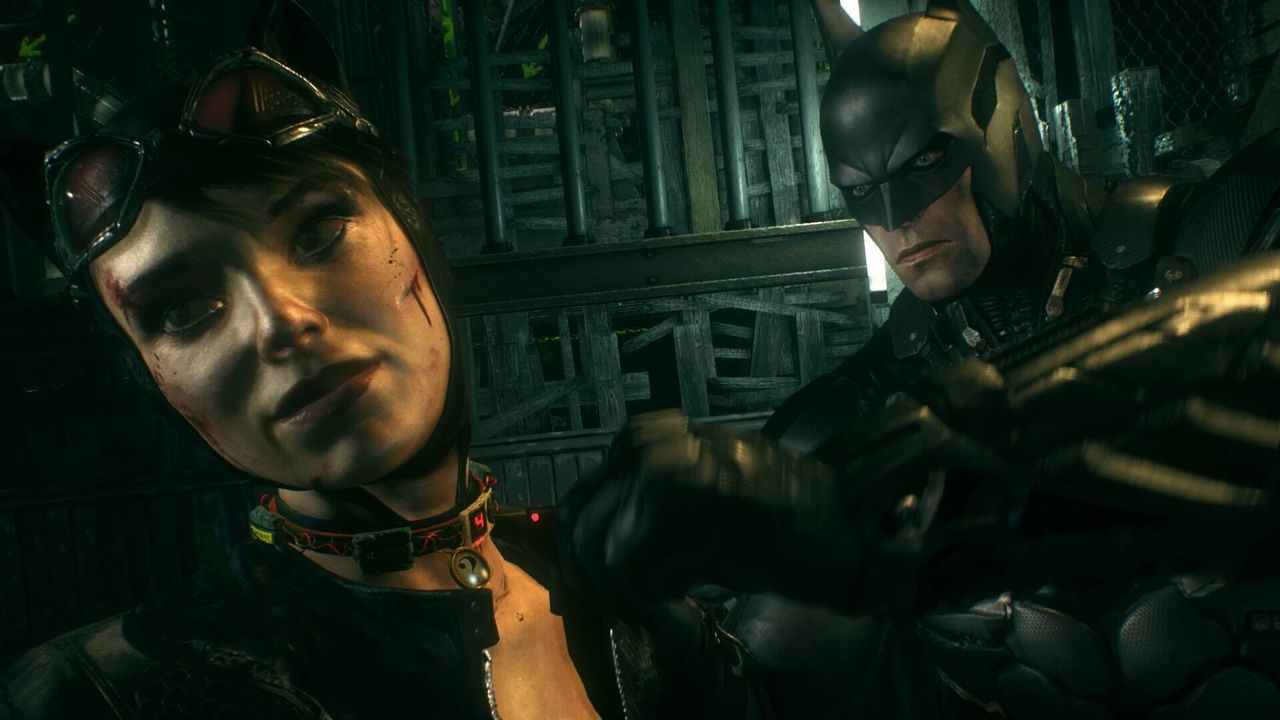 Batman attempts to deactivate an exploding collar on Catwoman in "Arkham Knight."