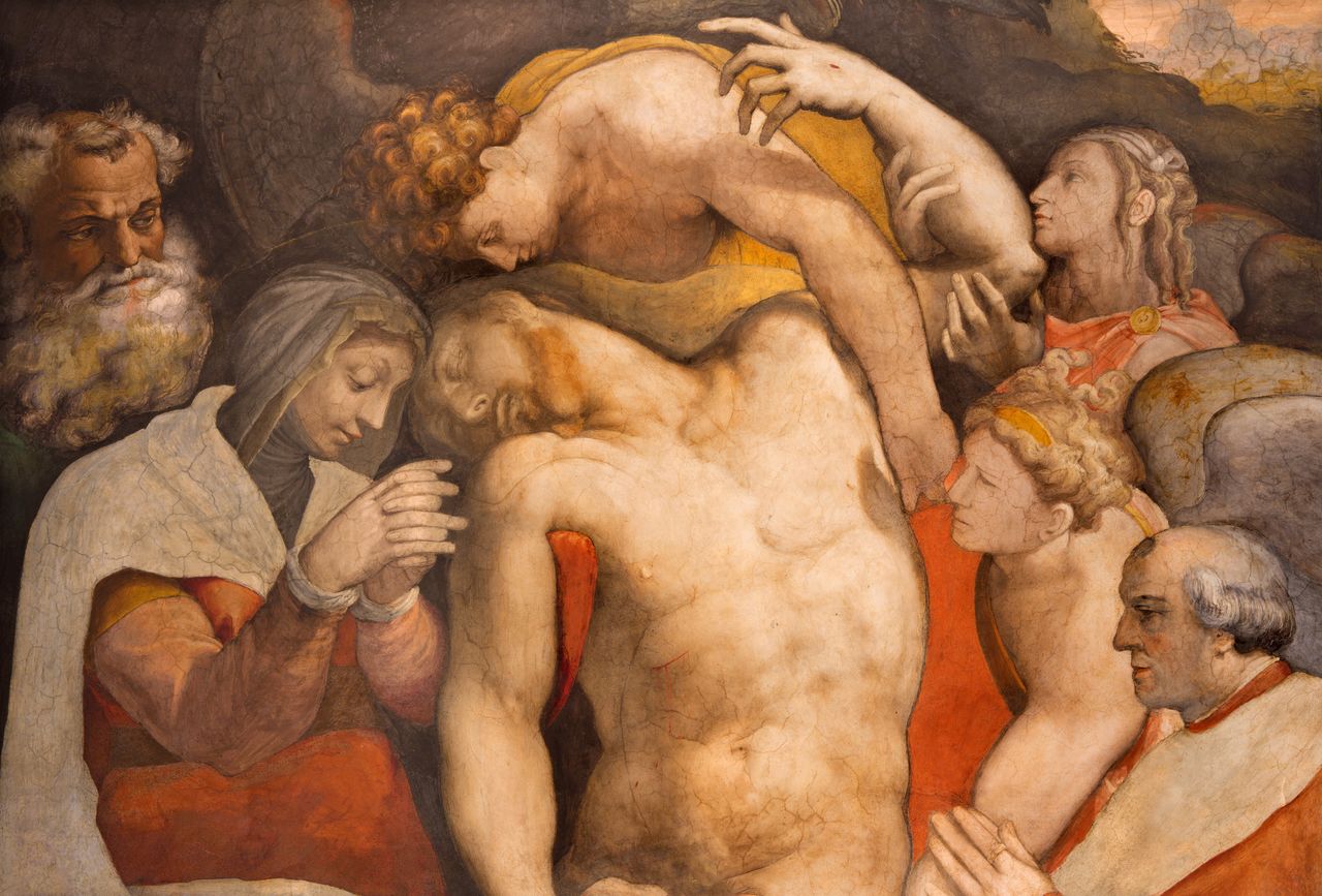 Rome - The detail of Deposition of the cross fresco in church Santa Maria dell Anima by Francesco Salviati from 16. cent.