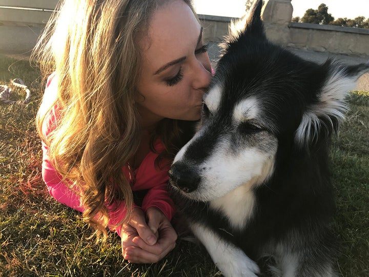 Black with her dog, Bear
