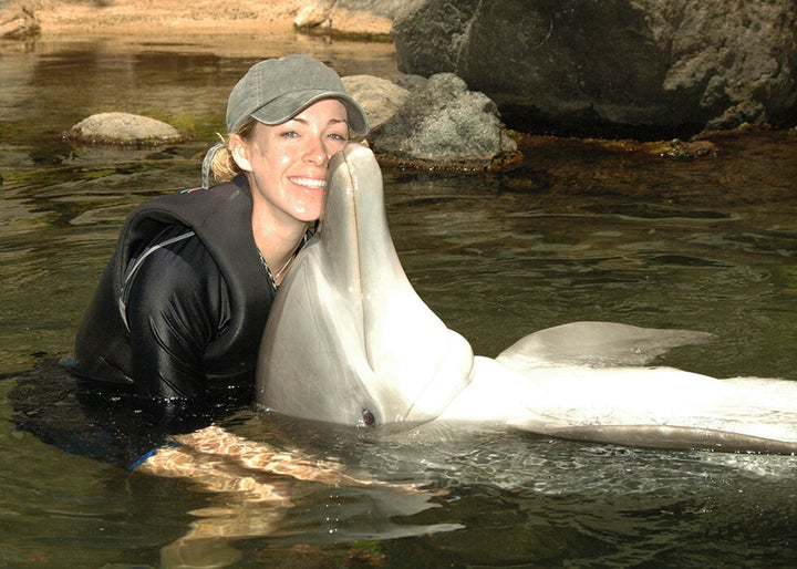 Black training dolphin, Kai, in Hawaii.