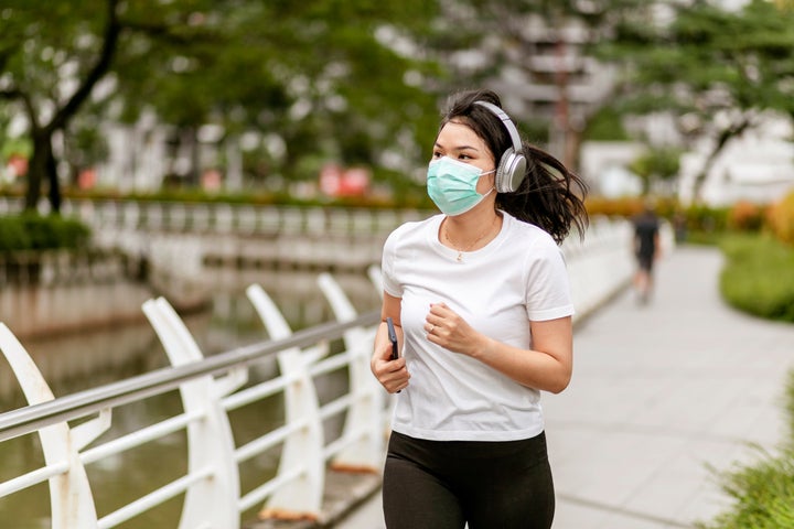 Experts advise wearing a facial covering if you're exercising outdoors potentially near other people.