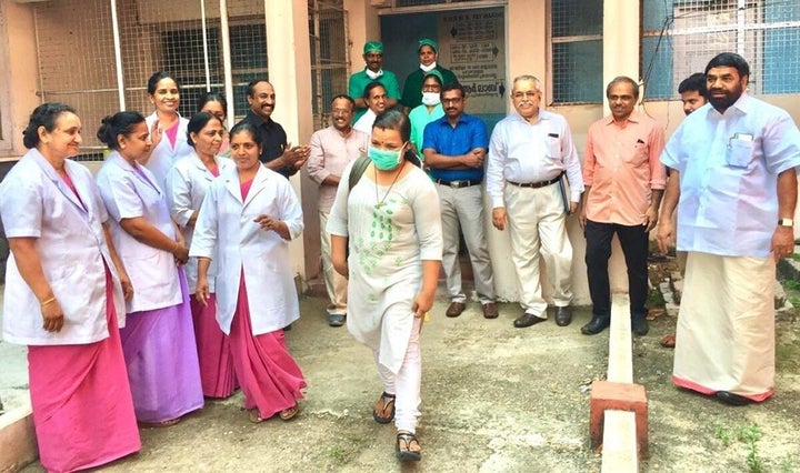 Reshma Mohandas leaving the hospital after recovering from Covid-19.