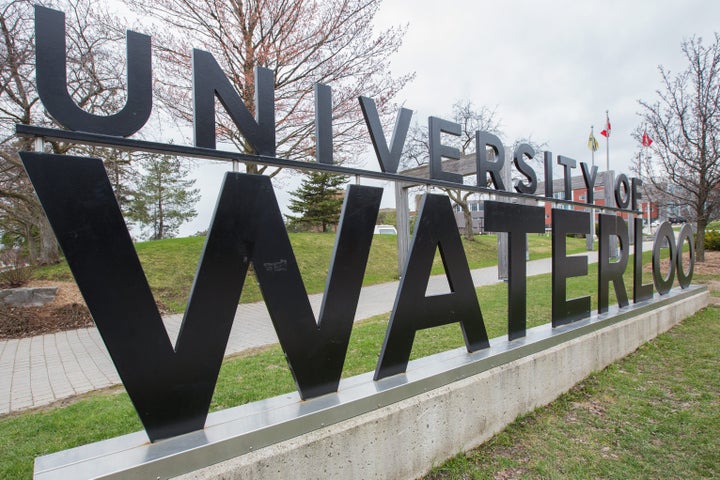 A sign for the University of Waterloo is seen here on April 29, 2019, in Waterloo, Ont. Waterloo is one of several universities in Canada working on a COVID-19 vaccine. 