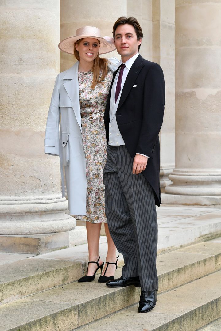Princess Beatrice and her fiancé Edoardo Mapelli Mozzi attend the wedding of Prince Jean-Christophe Napoleon and Olympia Von Arco-Zinneberg at Les Invalides on Oct. 19, 2019 in Paris, France. 