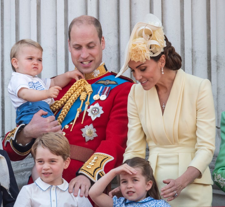 Prince William, Catherine, Duchess of Cambridge, Princess Charlotte, Prince George and Prince Louis during Trooping The Colour on June 8, 2019 in London. 