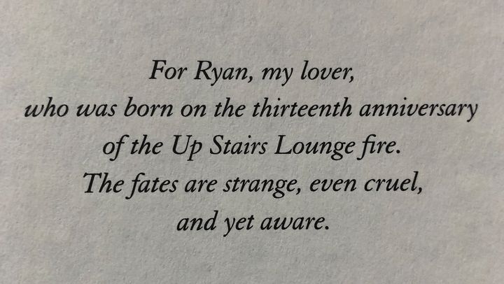 Dedication page of Robert W. Fieseler's debut book Tinderbox. Photo taken and posted on Facebook on June 5, 2018, the hardcover launch day of his book.