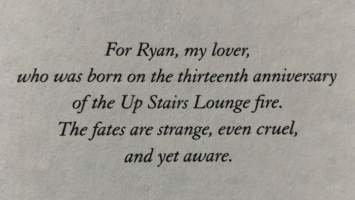 Dedication page of Robert W. Fieseler's debut book Tinderbox. Photo taken and posted on Facebook on June 5, 2018, the hardcov