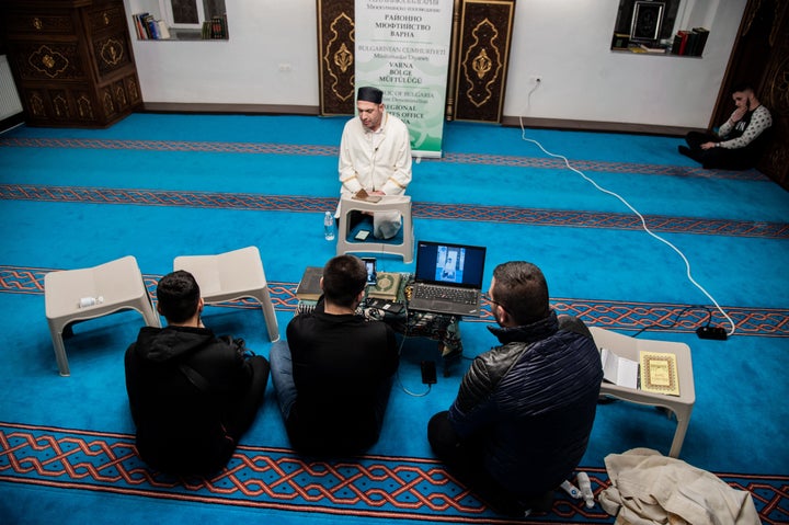 The Azazie Mosque in Varna, Bulgaria livestreams on Facebook to connect with their mosque members at home, on April 07,