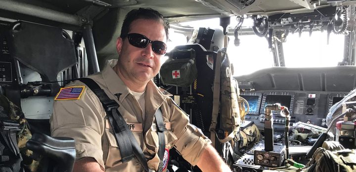 Dr. Steven Rockoff of Detroit on the military helicopter that ferried him and members of his team across Puerto Rico after Hurricane Maria.