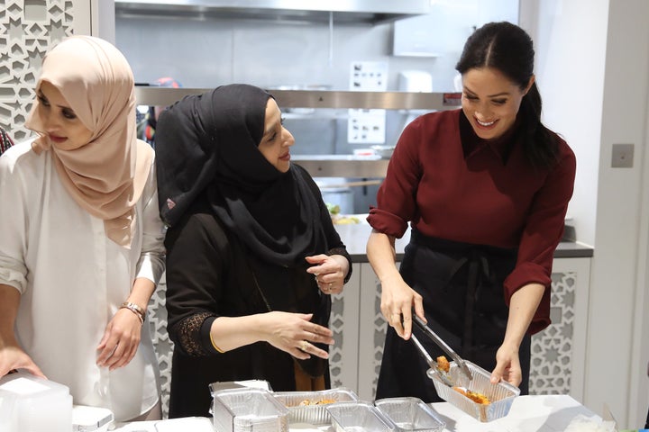 The Duchess of Sussex visits the Hubb Community Kitchen in London on November 21, 2018 to celebrate the success of their cookbook. 