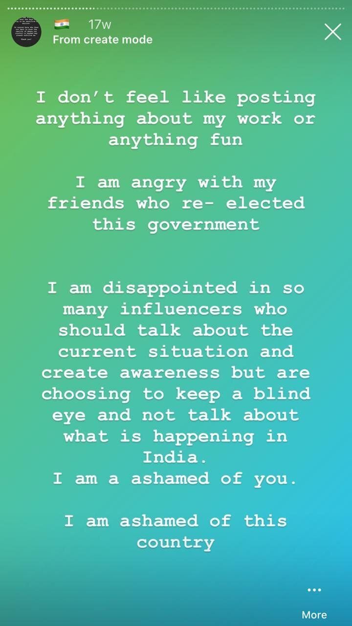 A post from Amber Qureshi's Instagram stories.