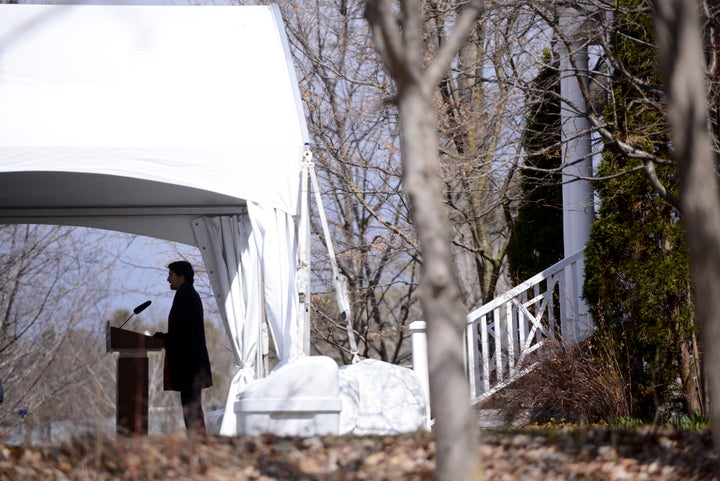 Trudeau addressing Canadians on the COVID-19 pandemic from Rideau Cottage in Ottawa on Apr. 16, 2020.