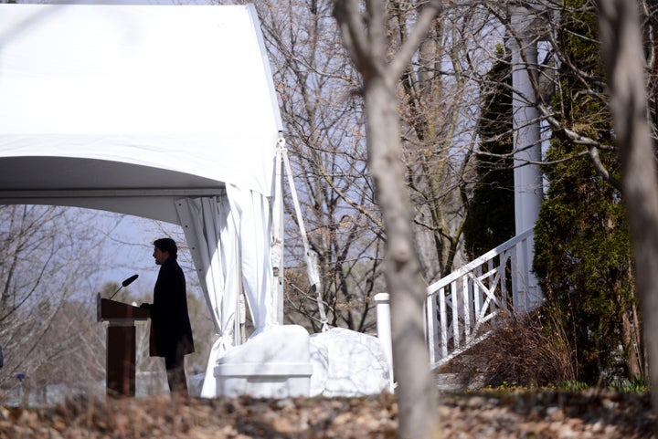 Trudeau addressing Canadians on the COVID-19 pandemic from Rideau Cottage in Ottawa on Apr. 16, 2020. 