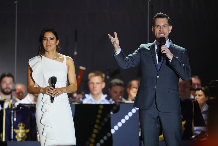 Kumi Taguchi and Nate Byrne Hosting during the Invictus Games Sydney 2018 Opening Ceremony at Sydney Opera House on October 20, 2018 in Sydney, Australia. 