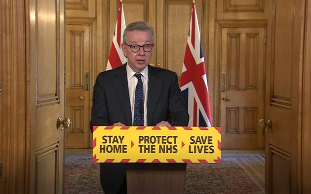 U.K. Chancellor Michael Gove speaks during a media briefing in Downing Street, London.