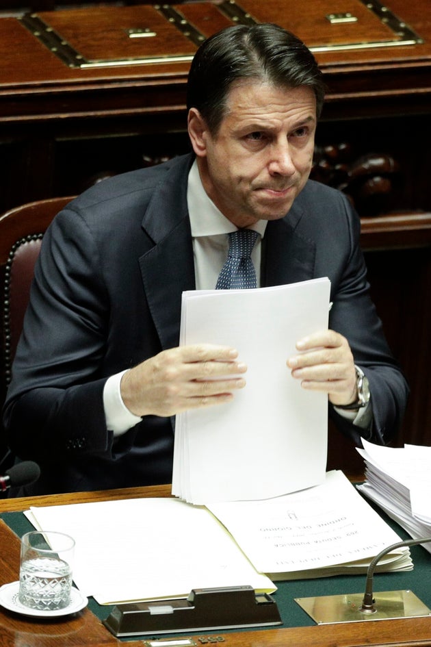 Italian Premier Giuseppe Conte addresses the lower Chamber of Deputies, in Rome, Monday, Dec. 2, 2019....