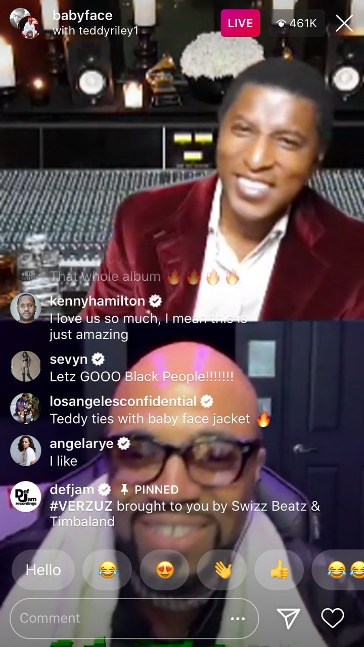 Babyface and Teddy Riley's Instagram Live music battle.
