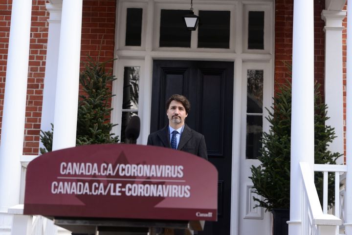 Prime Minister Justin Trudeau addresses Canadians on the COVID-19 pandemic from Rideau Cottage in Ottawa on April 21, 2020.