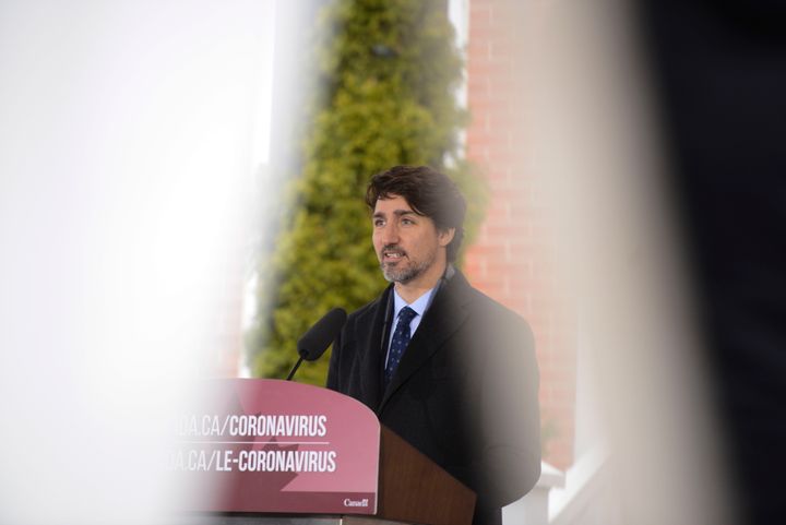 Prime Minister Justin Trudeau addresses Canadians from Rideau Cottage in Ottawa on April 21, 2020.