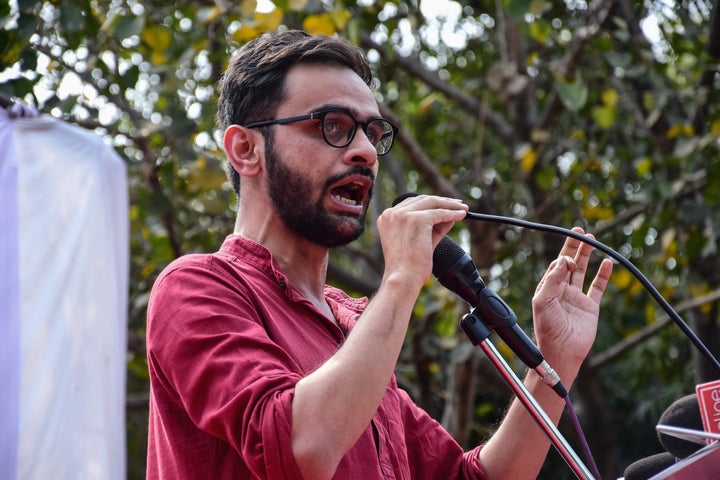 JNU former student and social activist Umar Khalid speaks during the protest against the Citizenship Amendment Act (CAA) and the National Register of Citizens (NRC).