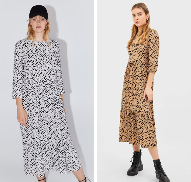 A la izquierda el vestido de Zara y a la derecha el clon de Stradivarius.