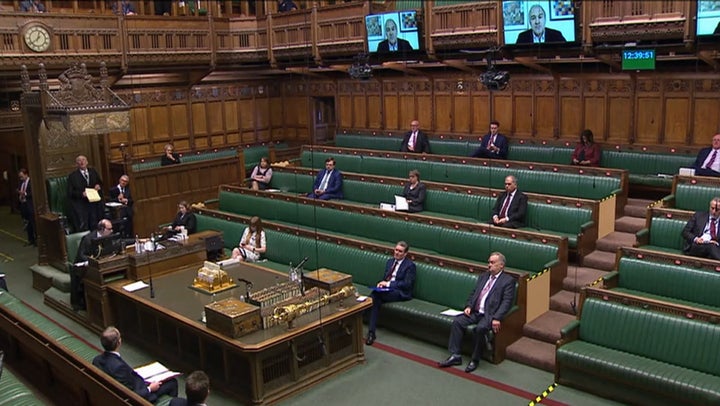 Ed Davey speaks over video chat during the Prime Minister's Questions in the House of Commons, London.