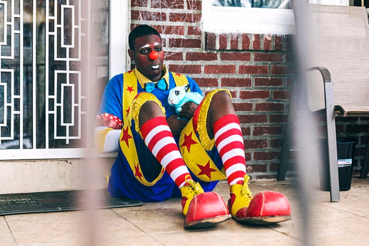 Jaquan Fields, aka Quany the Clown, outside his home in Philadelphia.