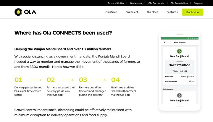 Ola has claimed on its official website that it is helping over 17 lakh farmers in Punjab to move in 3800 procurement centres. 