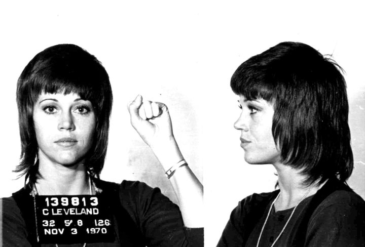 Jane Fonda’s Nov. 3, 1970 police mugshot after she was arrested for assault and battery in Cleveland, Ohio, after she allegedly kicked a cop. All charges were later dropped.