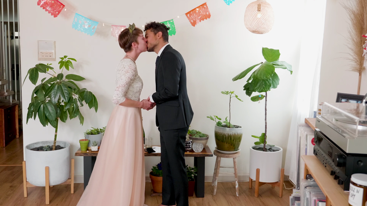 Christie Goshe and Jeff Placencia tied the knot in their Oakland apartment on March 19.