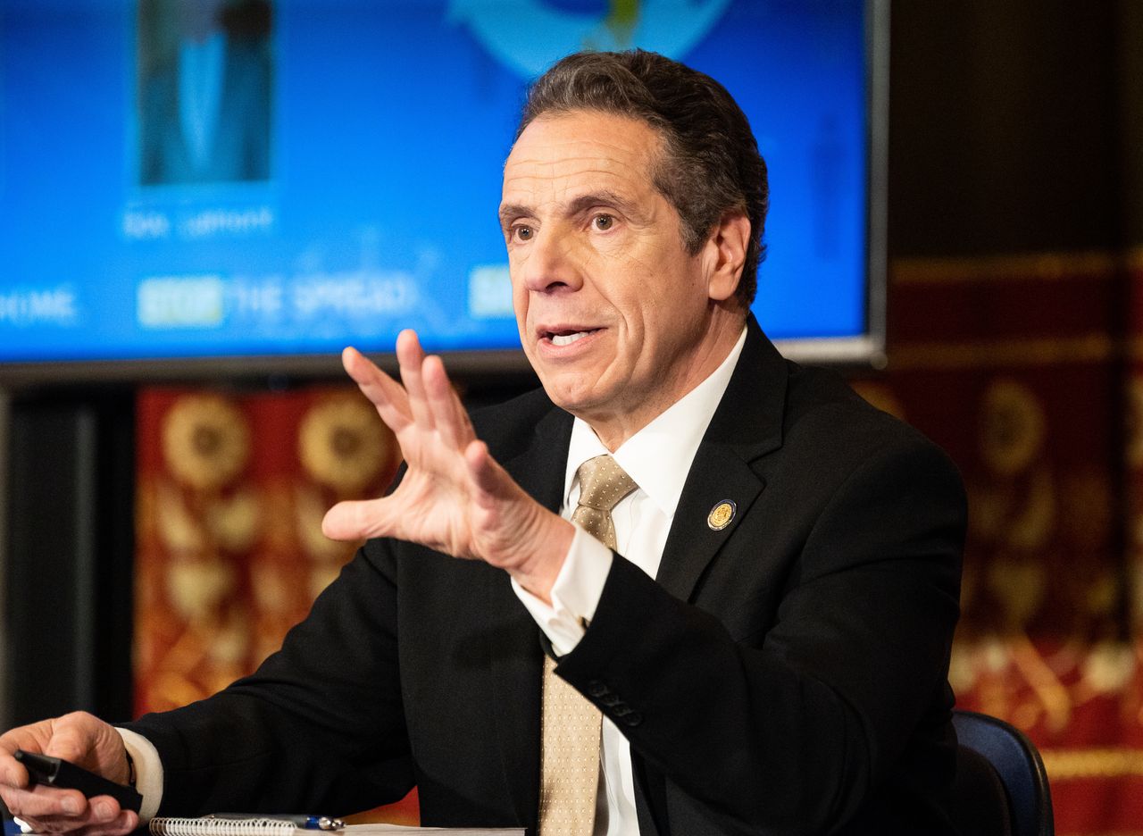 New York Gov. Andrew Cuomo speaking at a press conference on April 22.
