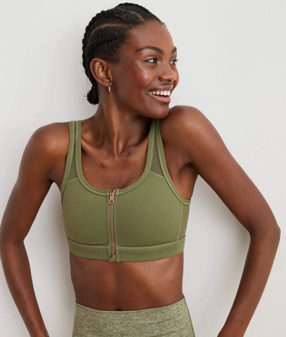 hanes zip front sports bra