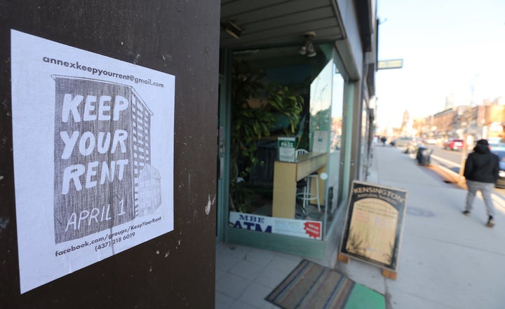 A Keep Your Rent sign in Toronto in March, calling for residents to not pay their April rent amid the pandemic.