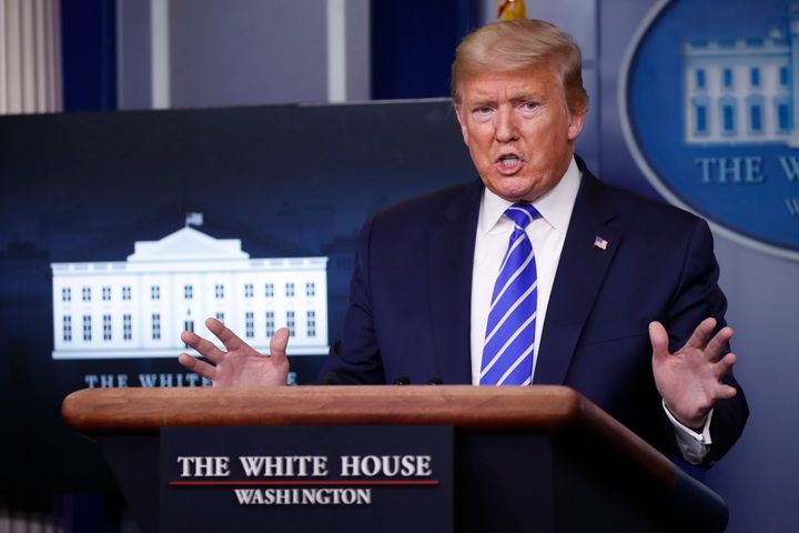 President Donald Trump speaks about the coronavirus in the James Brady Press Briefing Room of the White House, Thursday, April 23, 2020, in Washington. 