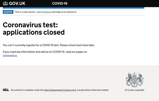 Coronavirus: Government Apologises After Website Runs Out Of Tests In Minutes