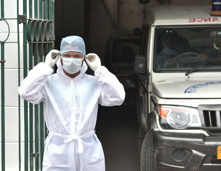A medical worker in PPE seen at Ambulance Head Quarter Corporation of Kolkata on April 23, 2020.