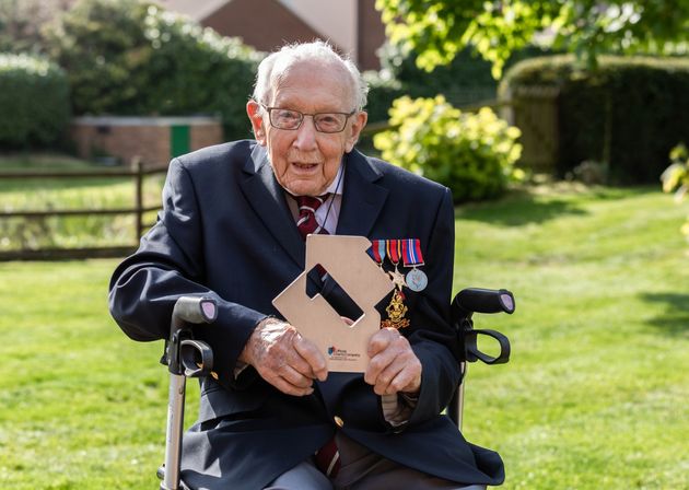 Captain Tom Moore celebrating after reaching number one in this week's Official Singles Chart