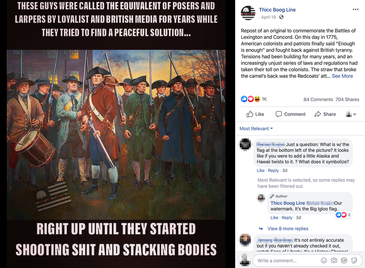 A meme posted to the Facebook page of a group devoted to the “boogaloo,” a far-right term used to describe a coming civil war