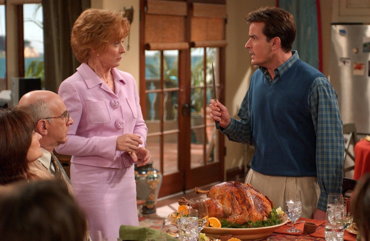 Holland Taylor and Charlie Sheen in an episode of "Two and a Half Men."